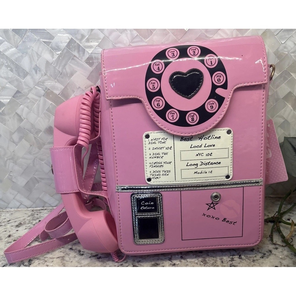 Women Rotary Telephone Shaped Handbag Purse‎ Retro Look Pink Phone Shoulder Bags